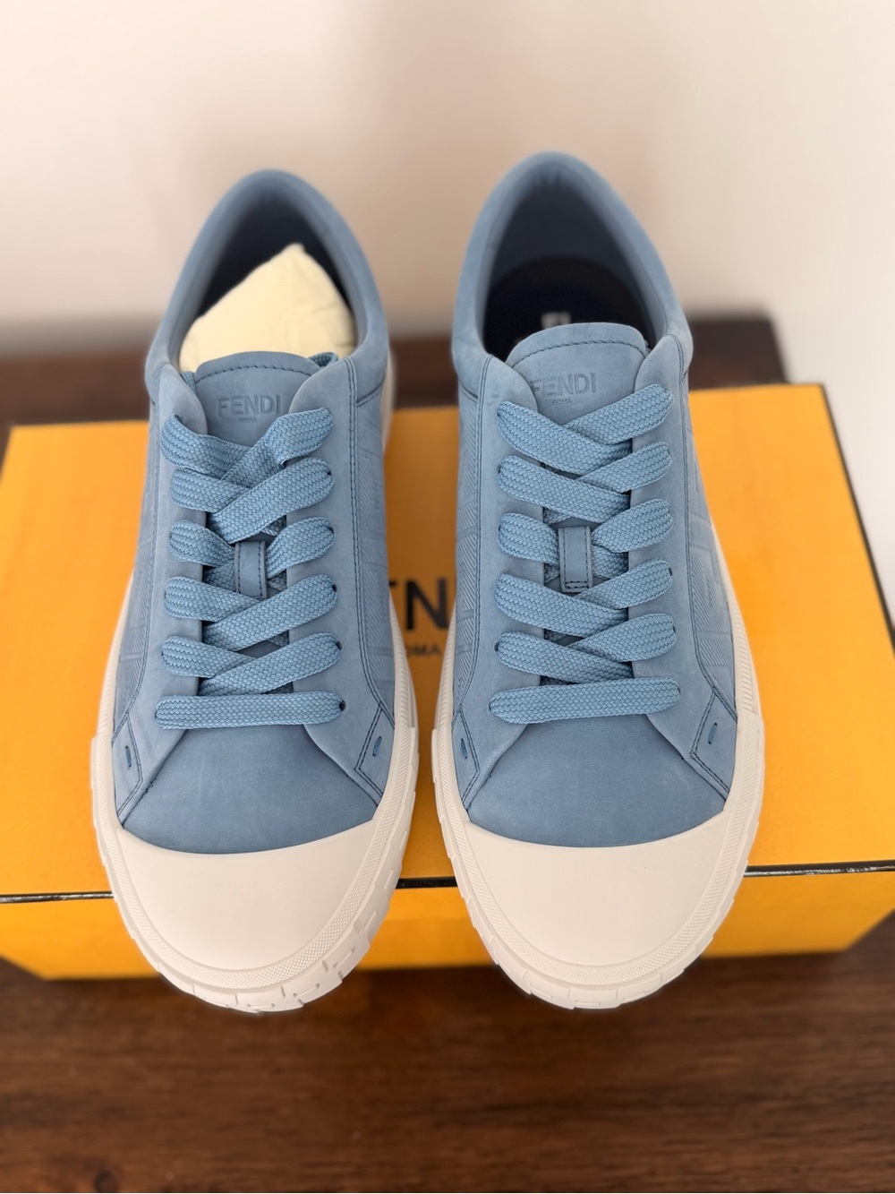 Fendi Domino Blue FF Monogram Leather
Trainers Men's Size US 10 EU 43 New In Box